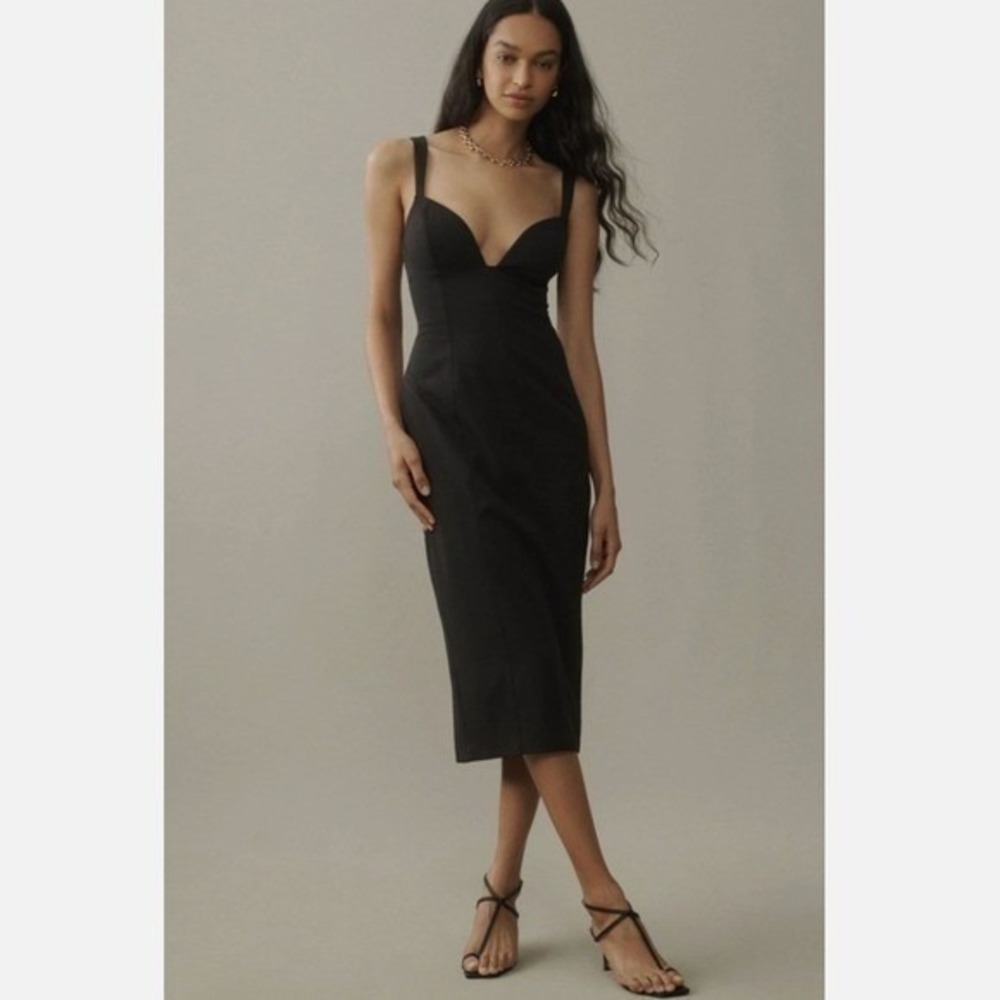 BHLDN Black Sweetheart Neckline Fitted Midi Dress Elegant Occasion Size S